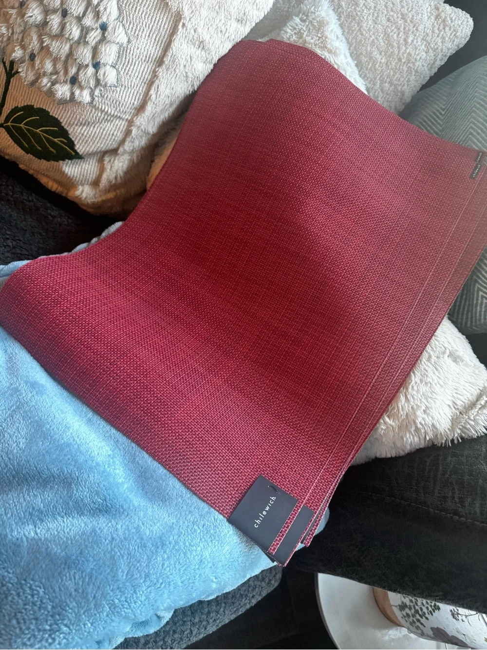 Chilewich Mini Basketweave Placemats In Scarlet - Set Of 4 - Easy Care Woven Tab